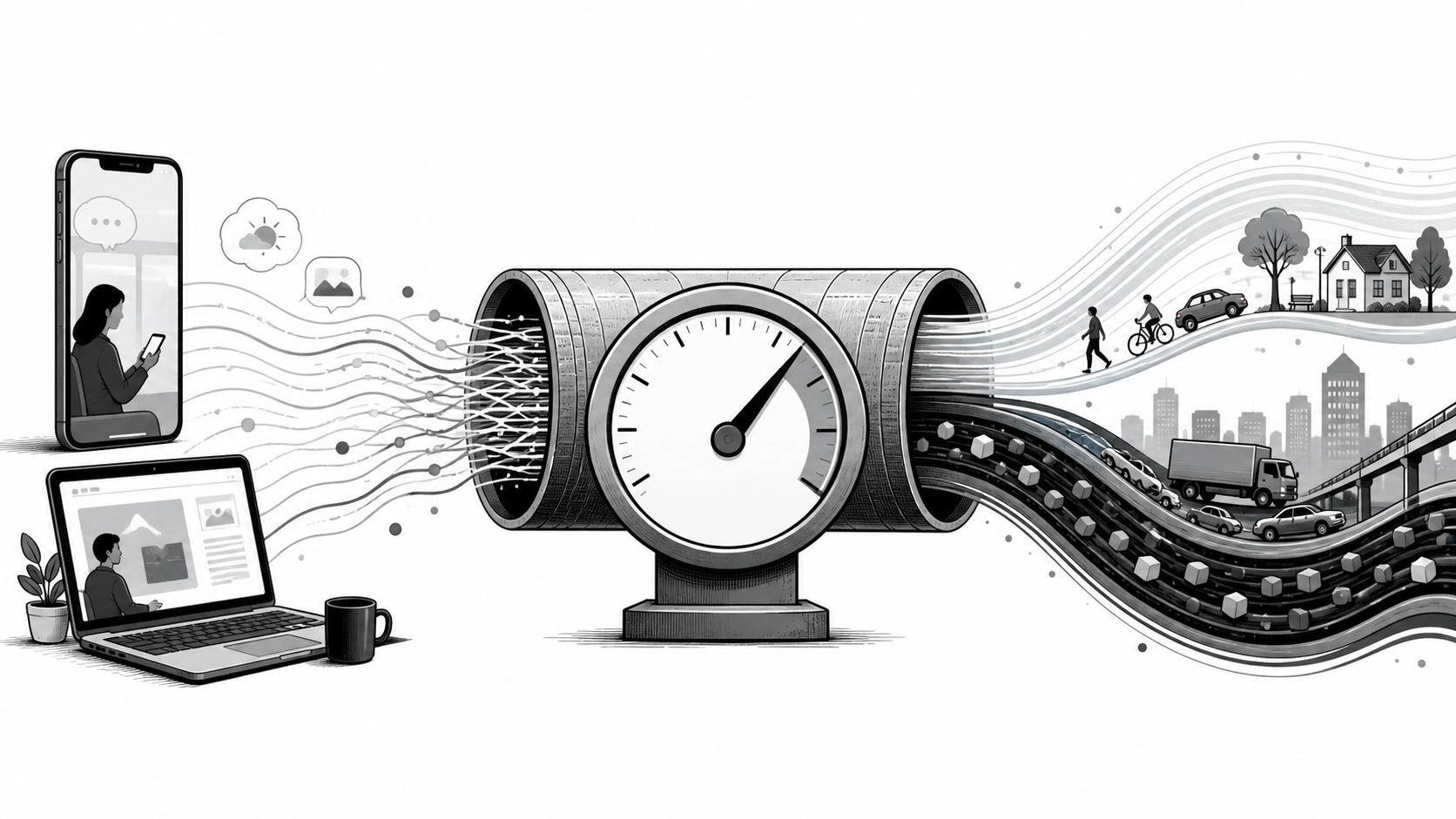 Абстрактная иллюстрация измерения трафика VPN на фоне сети