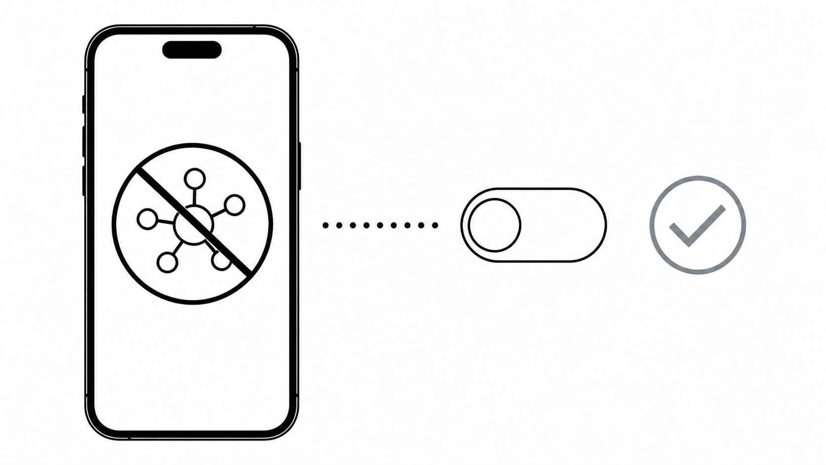 Схематичное изображение iPhone с перечёркнутой сетью и кнопкой разрешения