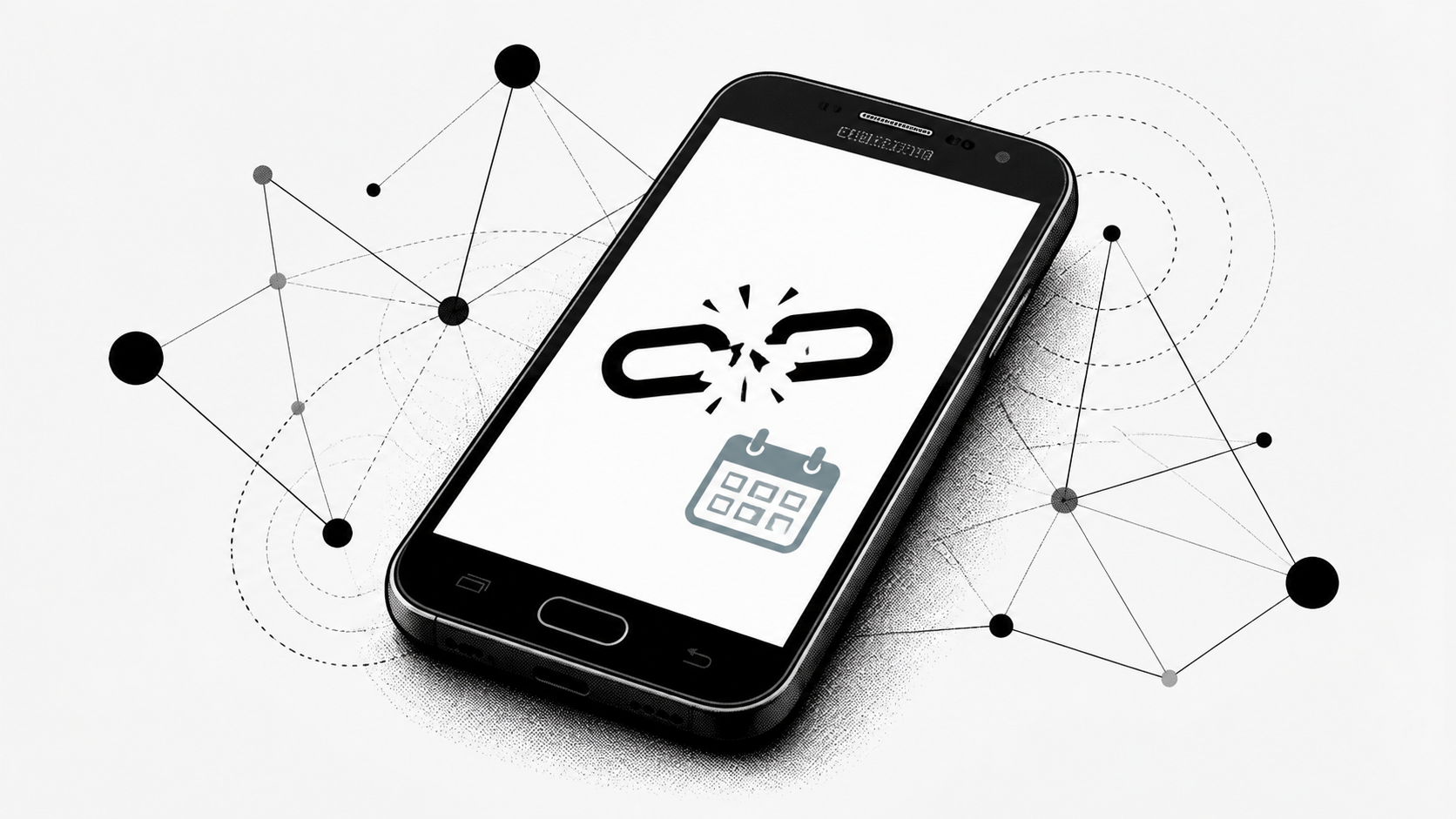Иллюстрация: старый Android-смартфон с ошибкой соединения и календарём