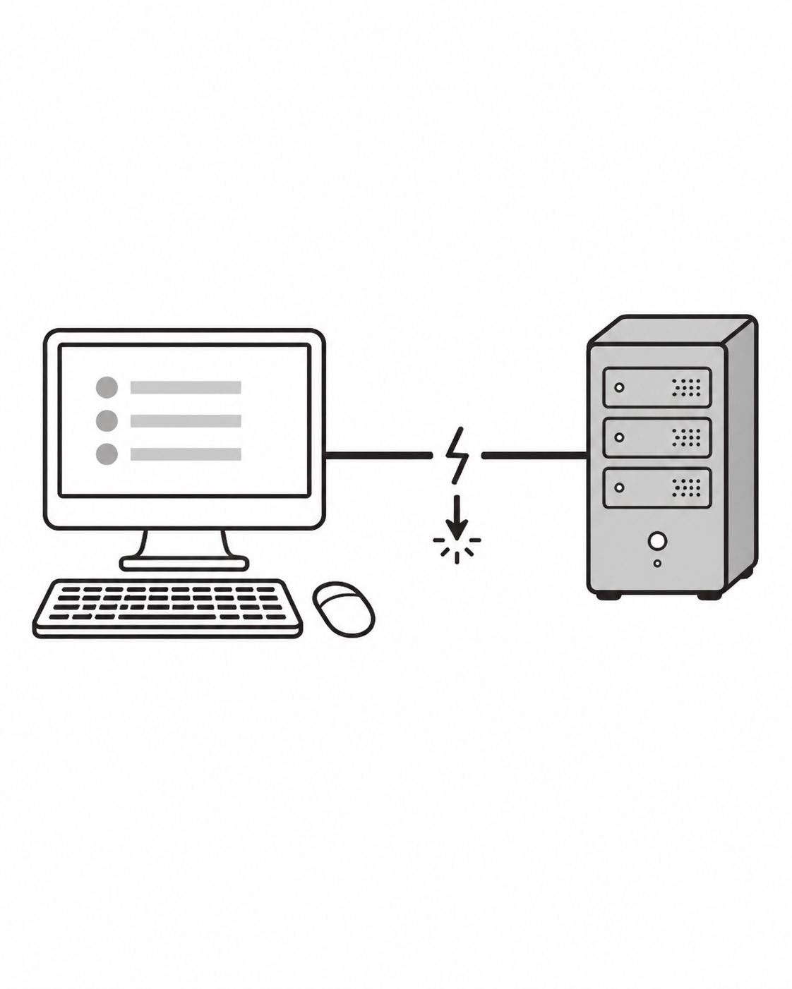 Схема: приложение HAPP Desktop пытается подключиться к серверу и падает